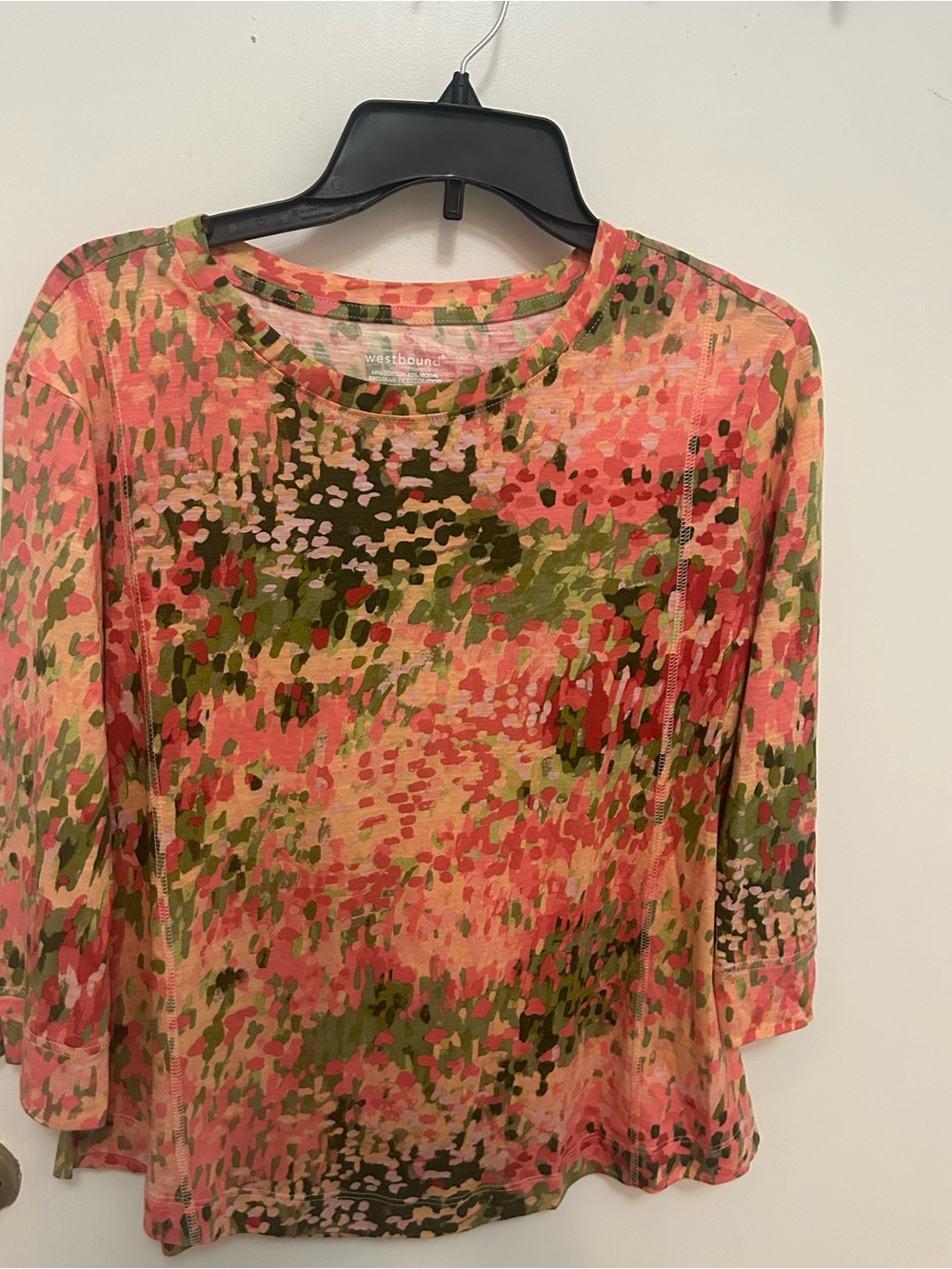 Westbound Pink and Green Abstract Print Long Sleeve Top